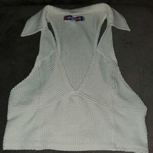 Urban Outfitters Cream Ribbed Polo Tank Top